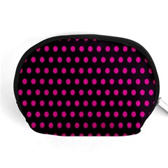 Pink Black Polka Dots Accessory Pouch (medium) by retrotoomoderndesigns