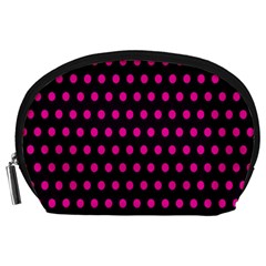 Pink Black Polka Dots Accessory Pouch (large) by retrotoomoderndesigns