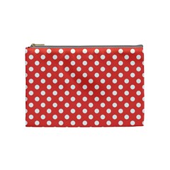 Red White Polka Dots Cosmetic Bag (medium) by retrotoomoderndesigns