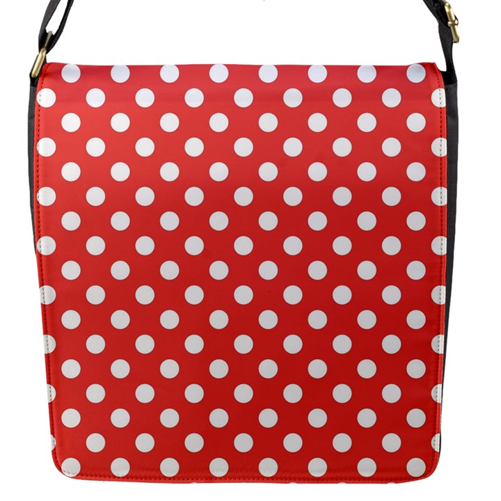 Red White Polka Dots Flap Closure Messenger Bag (S)