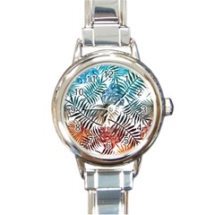 Gradient tropical leaves Round Italian Charm Watch