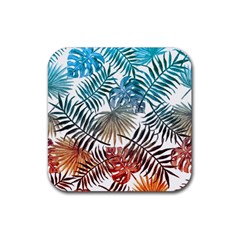 Gradient tropical leaves Rubber Coaster (Square) 