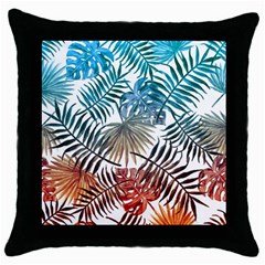 Gradient tropical leaves Throw Pillow Case (Black)