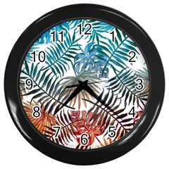 Gradient tropical leaves Wall Clock (Black)