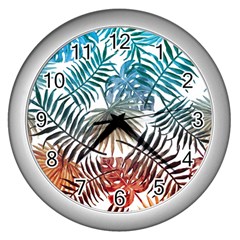 Gradient tropical leaves Wall Clock (Silver)