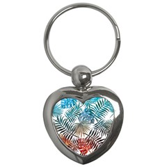 Gradient tropical leaves Key Chains (Heart) 