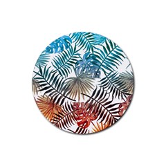 Gradient tropical leaves Rubber Coaster (Round) 