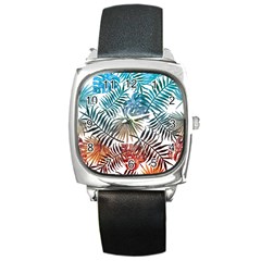 Gradient tropical leaves Square Metal Watch