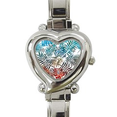 Gradient tropical leaves Heart Italian Charm Watch