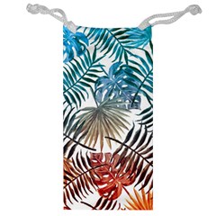 Gradient tropical leaves Jewelry Bag