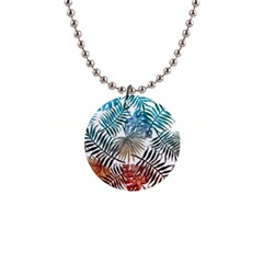 Gradient tropical leaves 1  Button Necklace