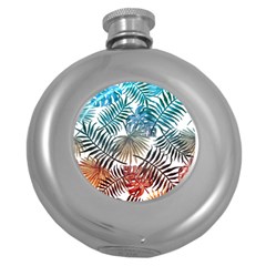 Gradient tropical leaves Round Hip Flask (5 oz)