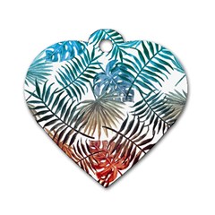 Gradient tropical leaves Dog Tag Heart (Two Sides)