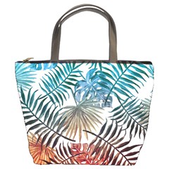 Gradient tropical leaves Bucket Bag