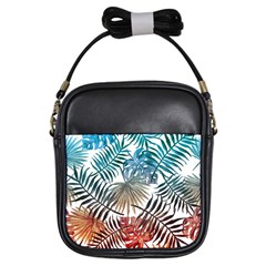 Gradient tropical leaves Girls Sling Bag