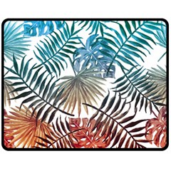 Gradient tropical leaves Fleece Blanket (Medium) 