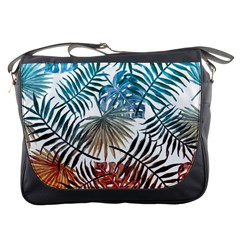 Gradient tropical leaves Messenger Bag