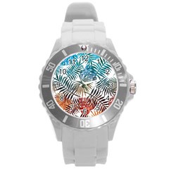 Gradient tropical leaves Round Plastic Sport Watch (L)