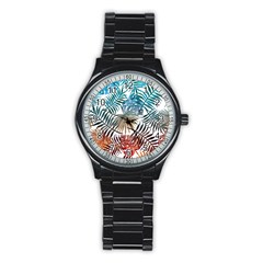 Gradient tropical leaves Stainless Steel Round Watch