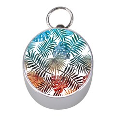 Gradient tropical leaves Mini Silver Compasses