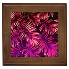 Pink tropical leaves Framed Tiles