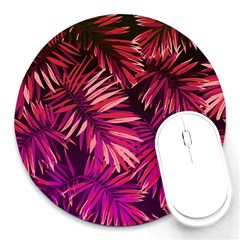 Pink tropical leaves Round Mousepads