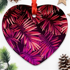 Pink tropical leaves Ornament (Heart)