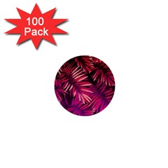 Pink tropical leaves 1  Mini Buttons (100 pack) 