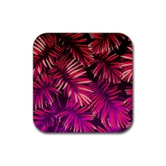 Pink tropical leaves Rubber Coaster (Square) 