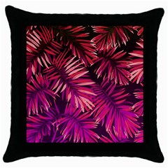 Pink tropical leaves Throw Pillow Case (Black)