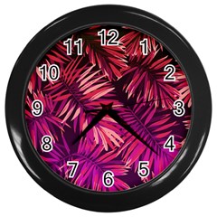 Pink tropical leaves Wall Clock (Black)