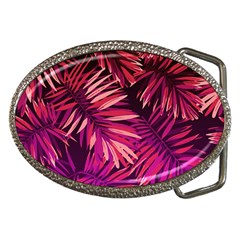 Pink tropical leaves Belt Buckles