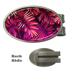 Pink tropical leaves Money Clips (Oval) 