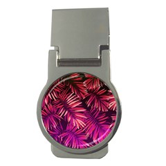 Pink tropical leaves Money Clips (Round) 