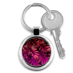 Pink tropical leaves Key Chains (Round) 