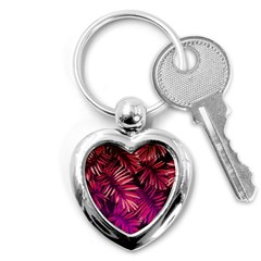 Pink tropical leaves Key Chains (Heart) 