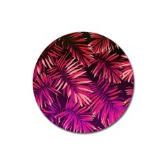 Pink tropical leaves Magnet 3  (Round)