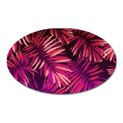 Pink tropical leaves Oval Magnet