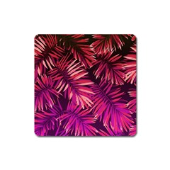 Pink tropical leaves Square Magnet