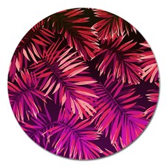 Pink tropical leaves Magnet 5  (Round)