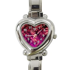 Pink tropical leaves Heart Italian Charm Watch