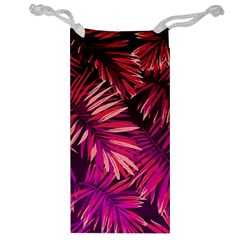 Pink tropical leaves Jewelry Bag