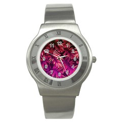 Pink tropical leaves Stainless Steel Watch