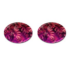 Pink tropical leaves Cufflinks (Oval)