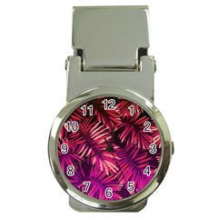 Pink tropical leaves Money Clip Watches