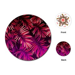 Pink tropical leaves Playing Cards (Round)