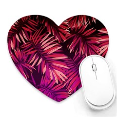 Pink tropical leaves Heart Mousepads