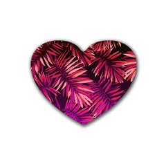 Pink tropical leaves Rubber Coaster (Heart) 