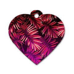 Pink tropical leaves Dog Tag Heart (One Side)