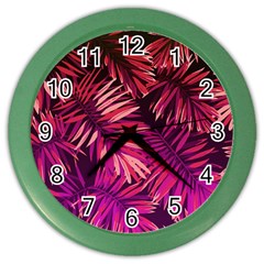 Pink tropical leaves Color Wall Clock